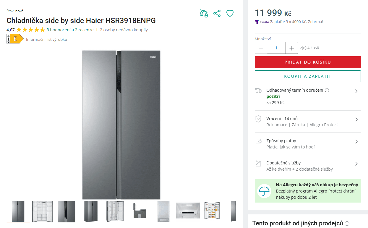 Americká chladnička Haier, no frost, 177cm